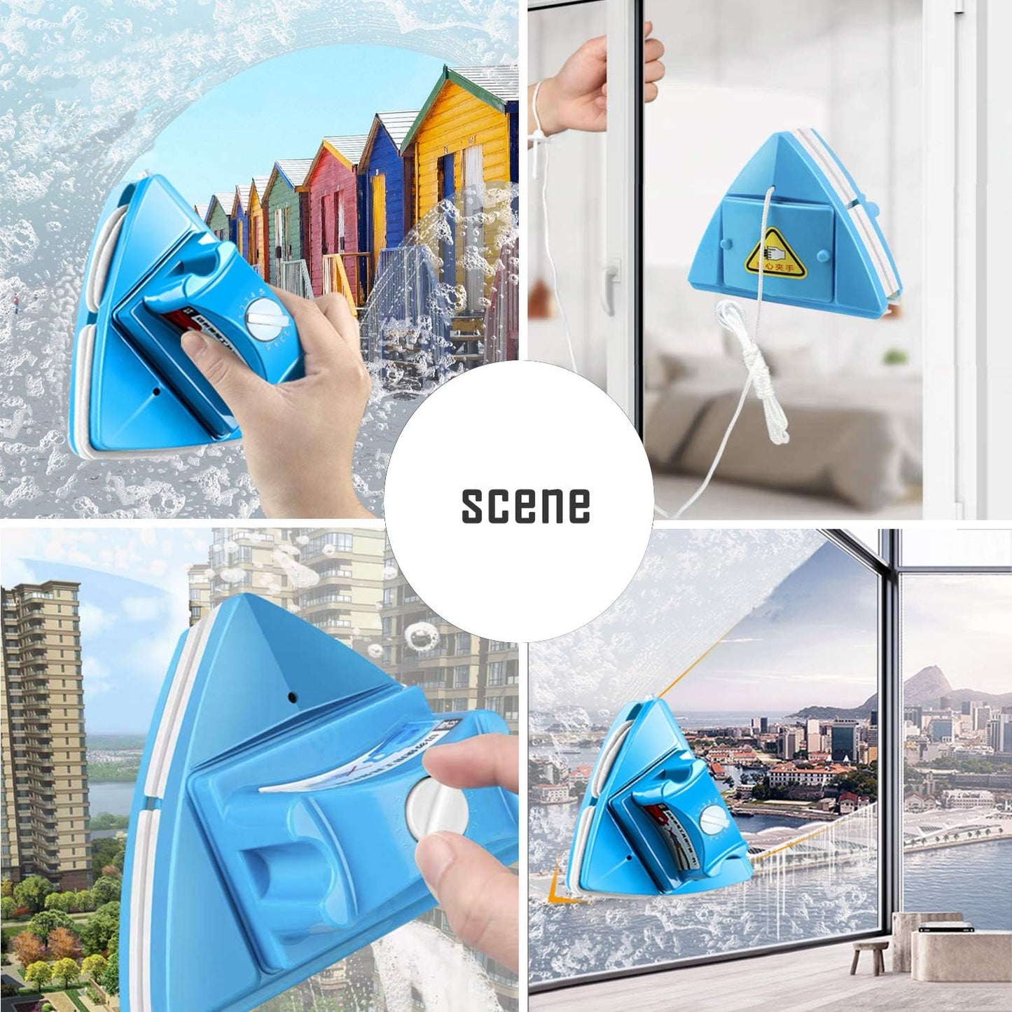KOKITEA Nettoyeur de vitres double face, outils de nettoyage magnétiques, brosse de lavage magnétique à 5 vitesses réglables, pour vitres doubles épaisseurs de grande hauteur