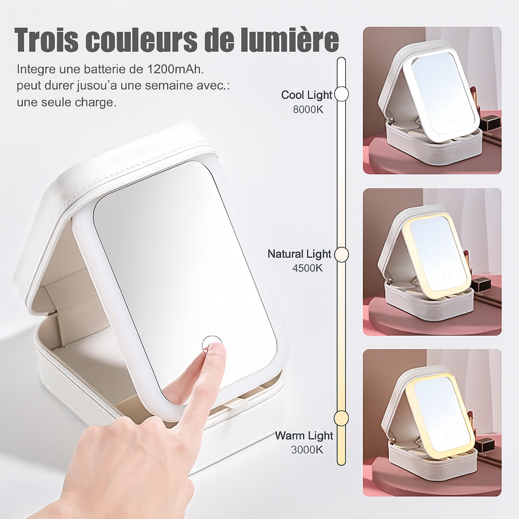 Coffret Cosmétique avec Miroir LED 3 Lumières