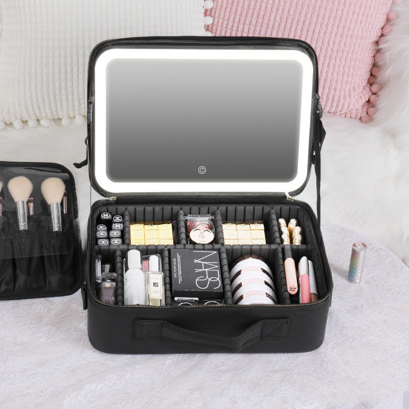 Trousse à cosmétiques portable avec miroir 4K éclairé