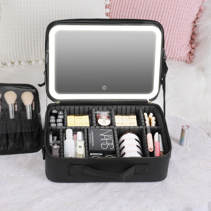 Trousse à cosmétiques portable avec miroir 4K éclairé