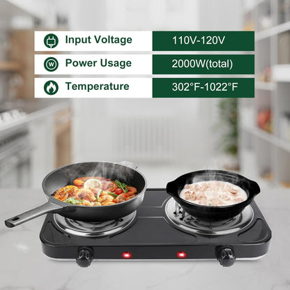 Cuisinier Électrique Double Plaque Portable – Cuisine Rapide Sans Gaz ⚡