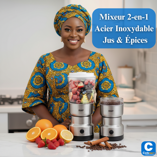 Mixeur 2-en-1 Acier Inoxydable - Jus & Épices (2 Bols Inclus)