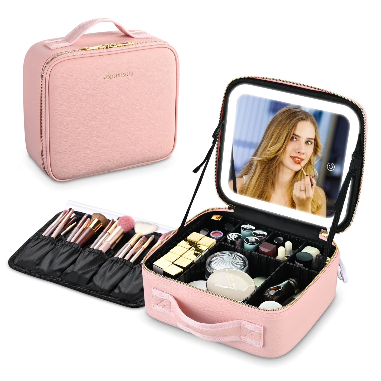 Trousse à cosmétiques portable avec miroir 4K éclairé