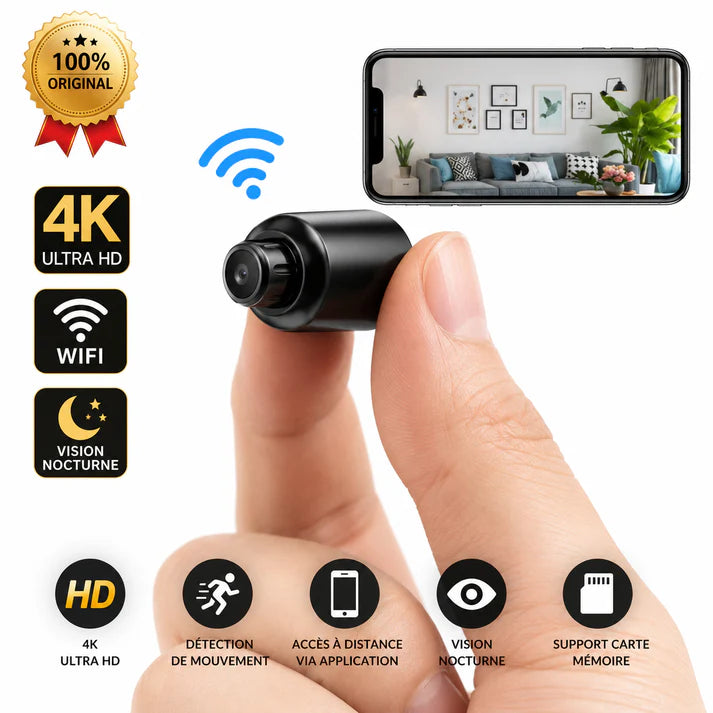 Mini Caméra WiFi 4K Ultra Discrète – Surveillance à Distance 24h/24
