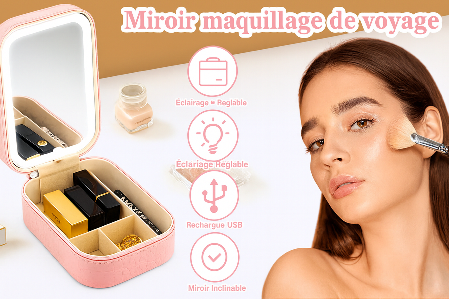 Coffret Cosmétique avec Miroir LED 3 Lumières