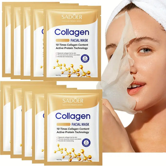 MASQUE VISAGE AU COLLAGÈNE – HYDRATATION & ANTI-RIDES (Pack de 10)