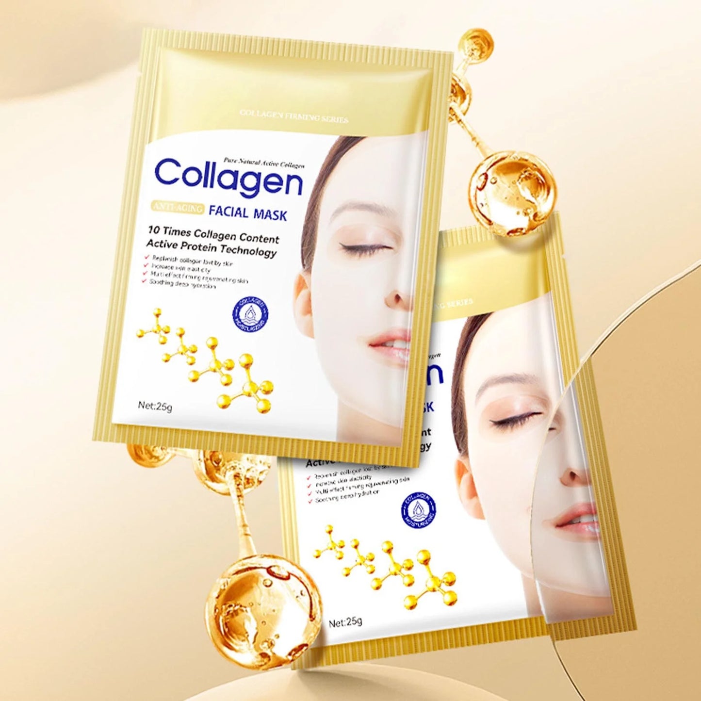 MASQUE VISAGE AU COLLAGÈNE – HYDRATATION & ANTI-RIDES (Pack de 10)